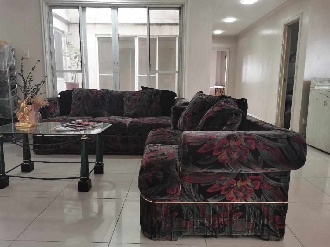 Imported Velvet Couch with throw pillow and center table (Category: Sofas) located in Manila. Submitted by jen.jen11 (Listing ID 1091242161, Image 1). Description: Imported Couch/Sofa Wrapped In Black Velvet Fabric Able to Host 8 People Comfortably Sold As A Set Coffee Table With Free Cover/Protection (Blue) Sofa Dimensions Sofa 1: 1.75m x 0.67m x 0.67m Sofa 2: 2.30m x 0.67 x 0.67 Coffee Table: 1.06m x 0.61m x 0.55m PM FOR MORE INFO/PHOTOS Negoti