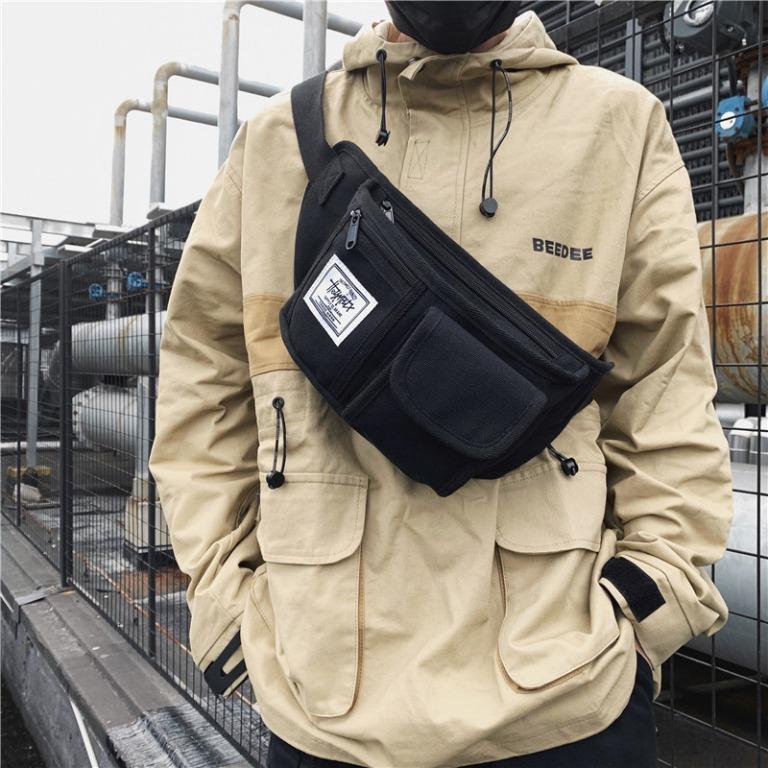 FREE Ulzzang Korean Men Fashion Canvas Pouch Bag Sling Bag Waist Bag Fanny Pack Shoulder Bag Crossbody Bag for Men Birthday Gift