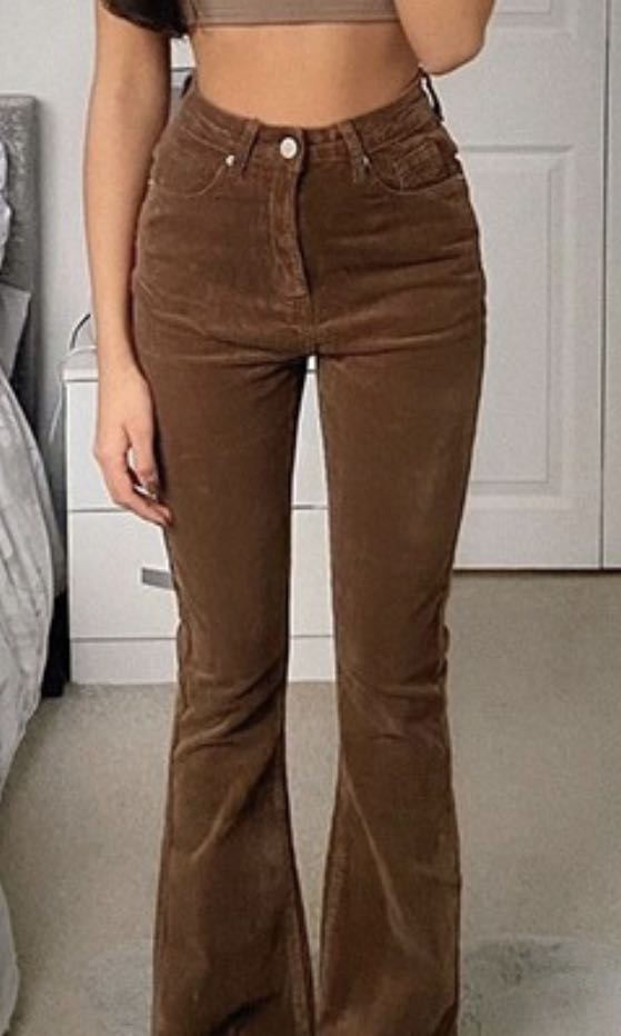 High waist brown corduroy flare pants, Women's Fashion, Bottoms