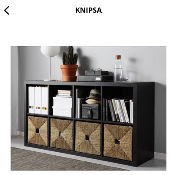 Ikea KALLAX, shelving unit and 4 KNISP seagrass baskets, Furniture
