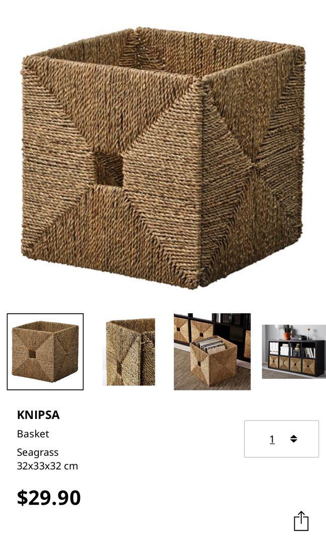 Ikea KALLAX, shelving unit and 4 KNISP seagrass baskets, Furniture