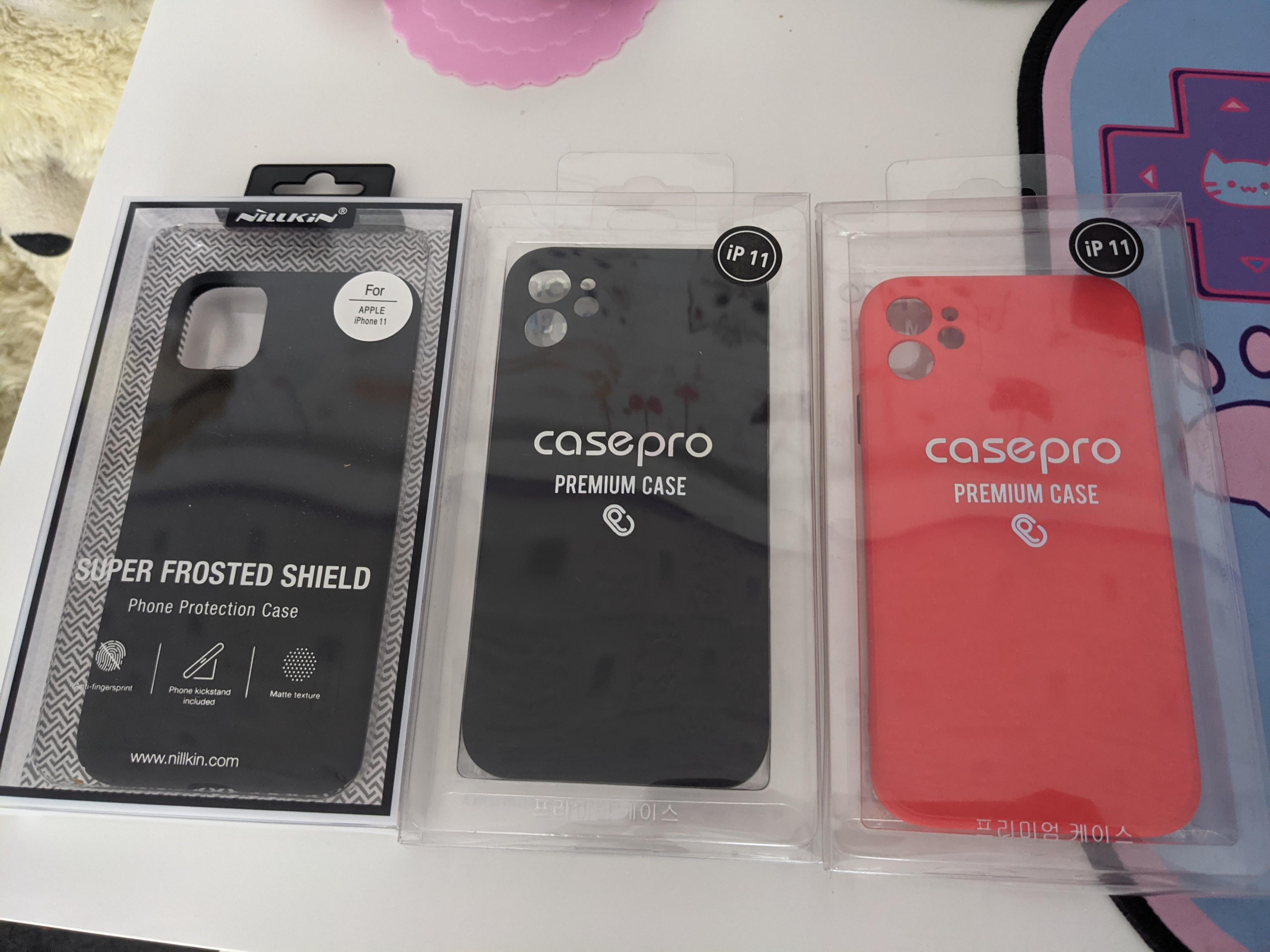 Iphone 11 cases bundle (Category: Cases & Sleeves) located in Manila. Submitted by cbczscs (Listing ID 1091142509, Image 1). Description: nilkin frosted shield case - new casepro red - slightly used casepro black- slightly used last price posted.