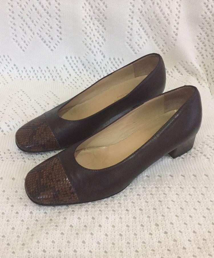 Linea Franco Italian Brand Dark brown Leather Snake skin pumps