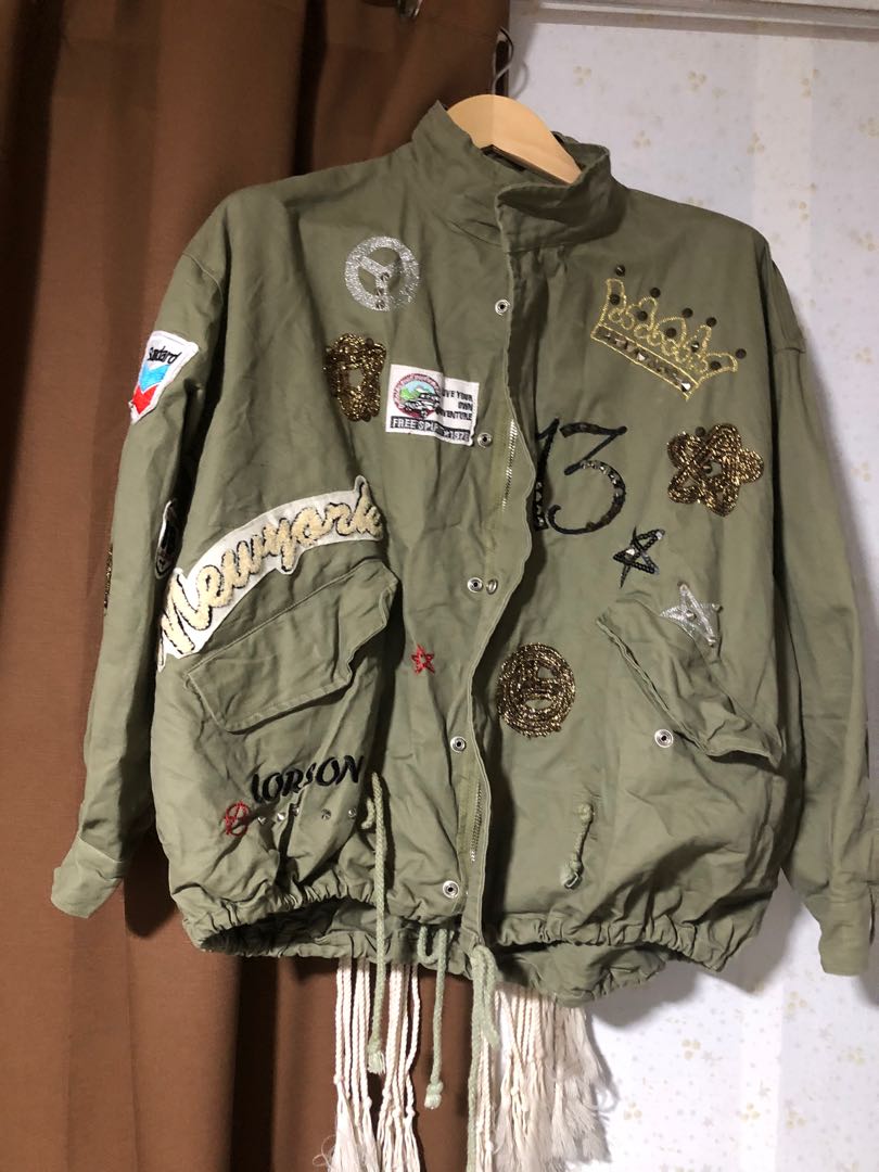 Army green hotsell jacket with patches