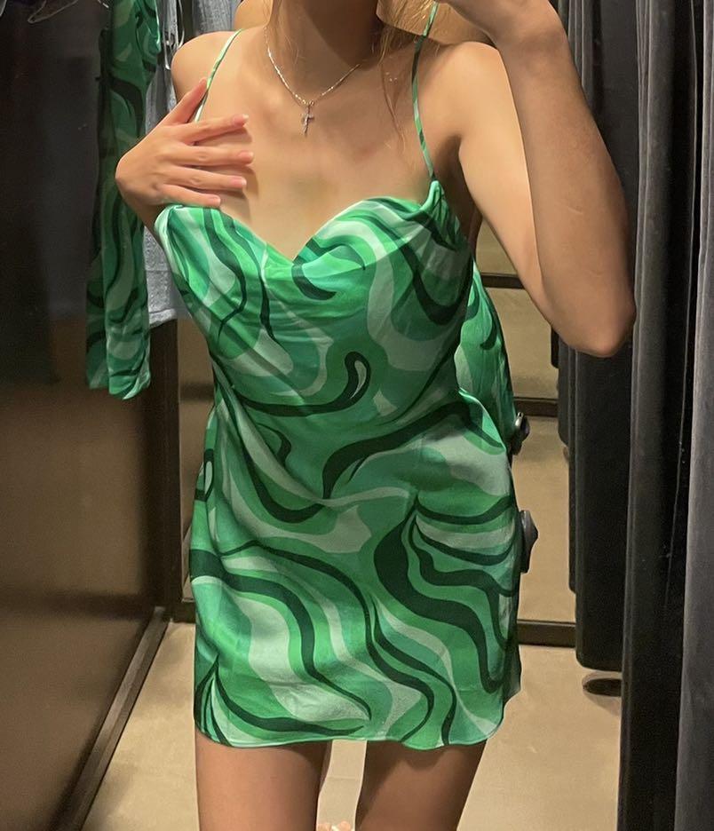 Zara Green Flowing Mini Dress, Women's ...