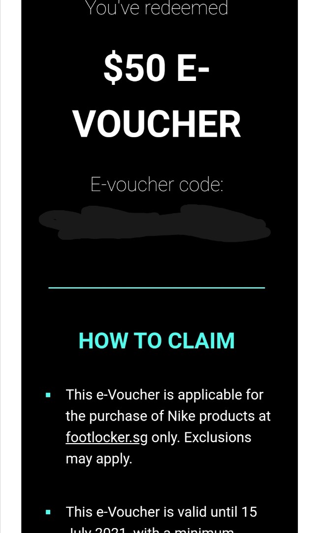 $50 Footlocker SG Voucher, Tickets & Vouchers, Vouchers on ...