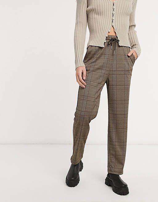 ASOS Stradivarius Brown Check Checker Plaid Trousers Pants