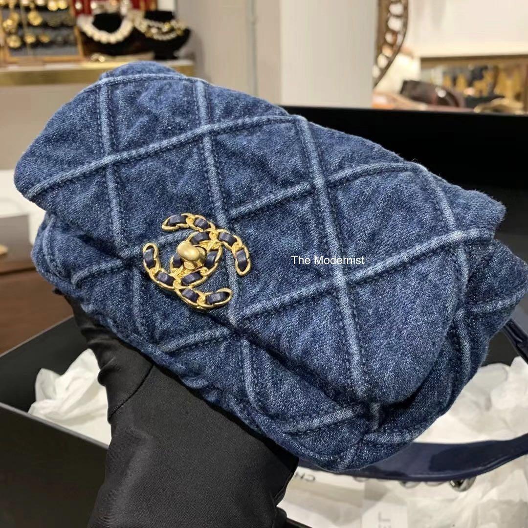 Authentic Chanel 19 Belt Bag Blue Denim, Luxury, Bags & Wallets on