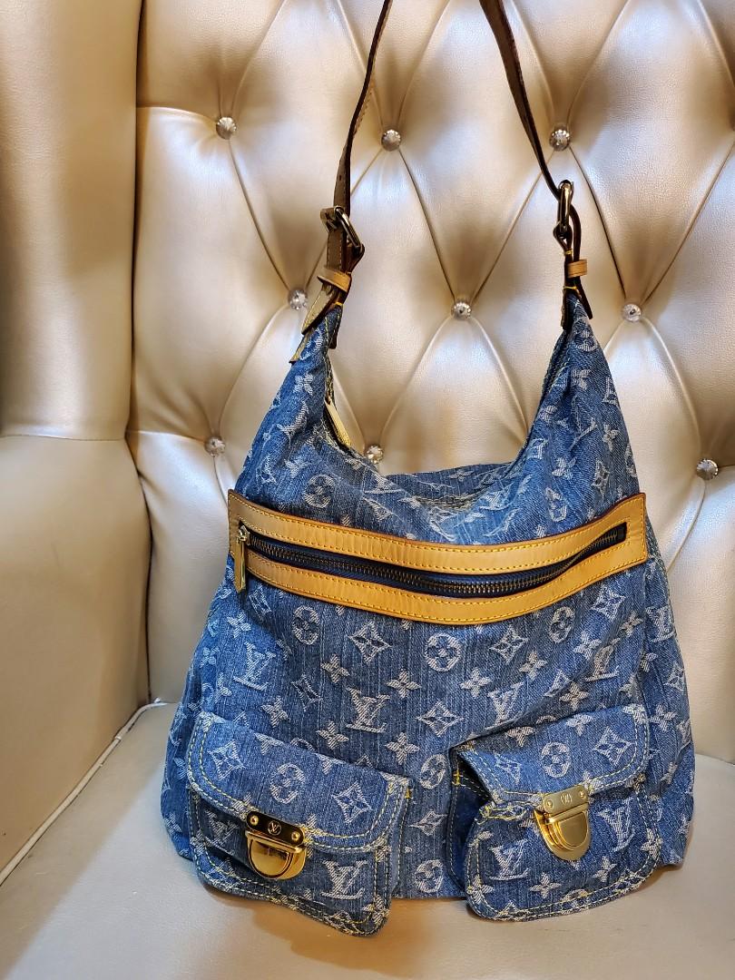 Authentic Louis Vuitton blue denim monogram baggy GM bag, Luxury