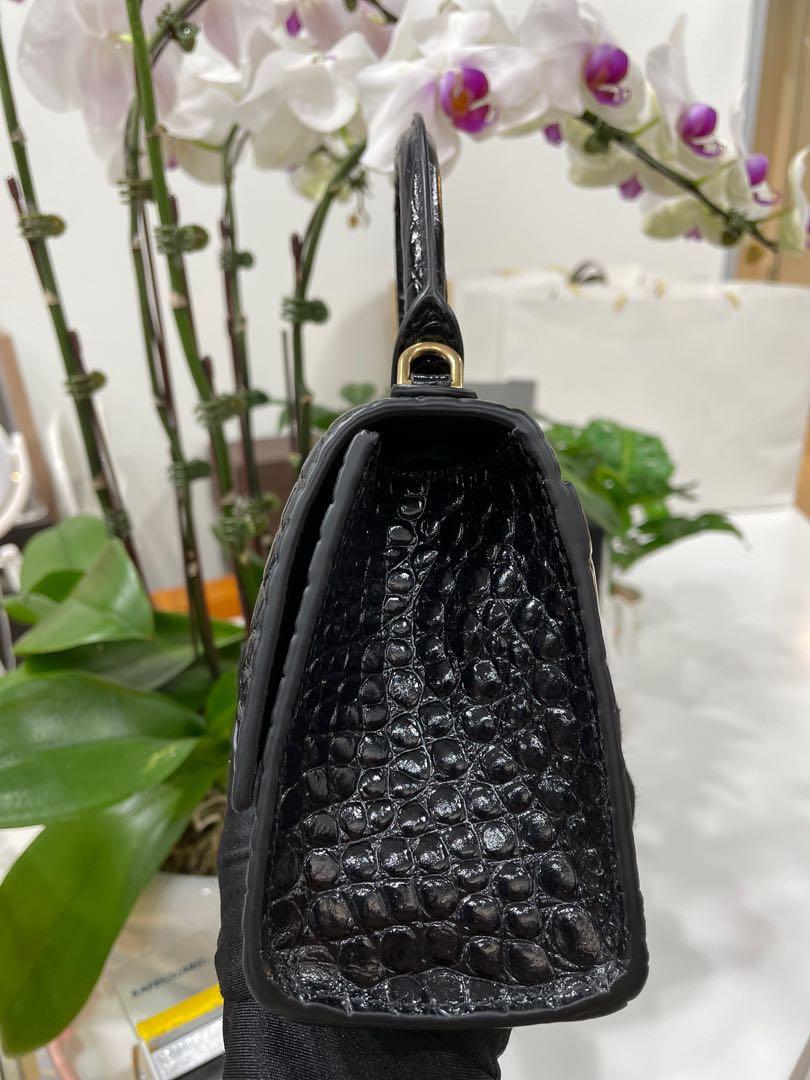 Balenciaga Black Croc Xs Soft Hourglass Bag