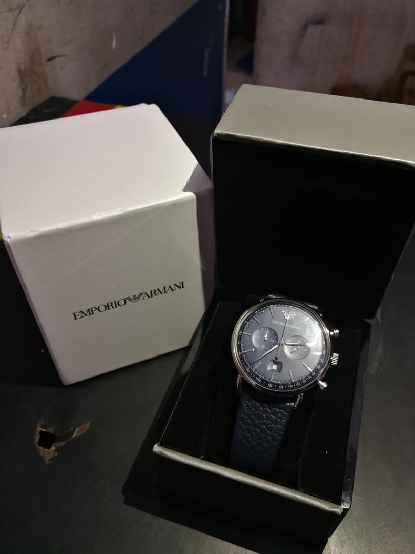 Emporio armani stopwatch in stainless steel and leather 11105 hotsell