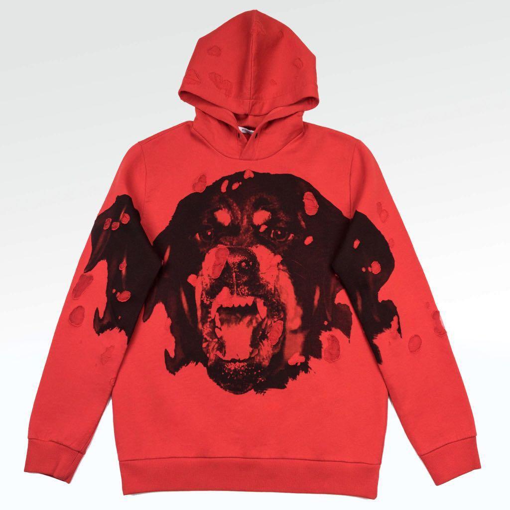 Givenchy Rottweiler Hoodie Red Men s Fashion Tops Sets