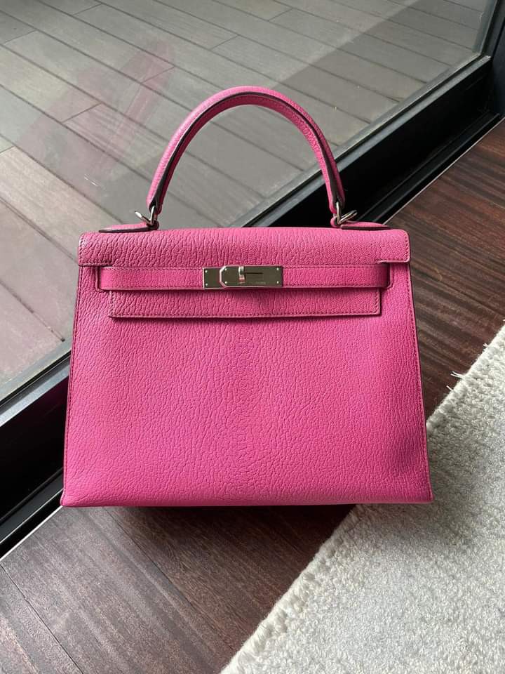 Hermes Kelly 28 Chevre Sellier Fuschia Pink PHW, Luxury, Bags