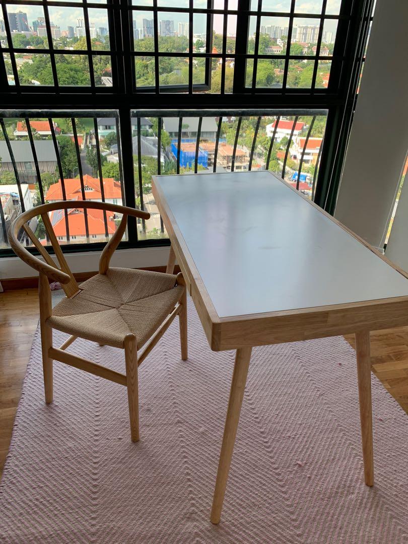 Hipvan Reth Study Table and wishbone chair crate&barrel, Furniture