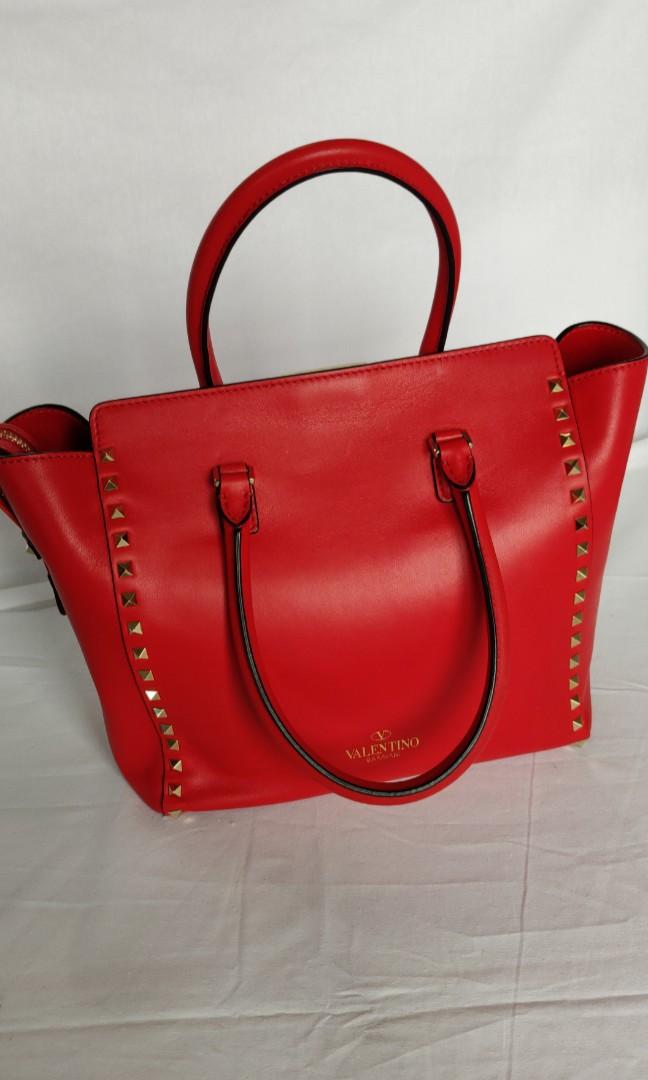 Medium Valentino red Studded Tote Bag