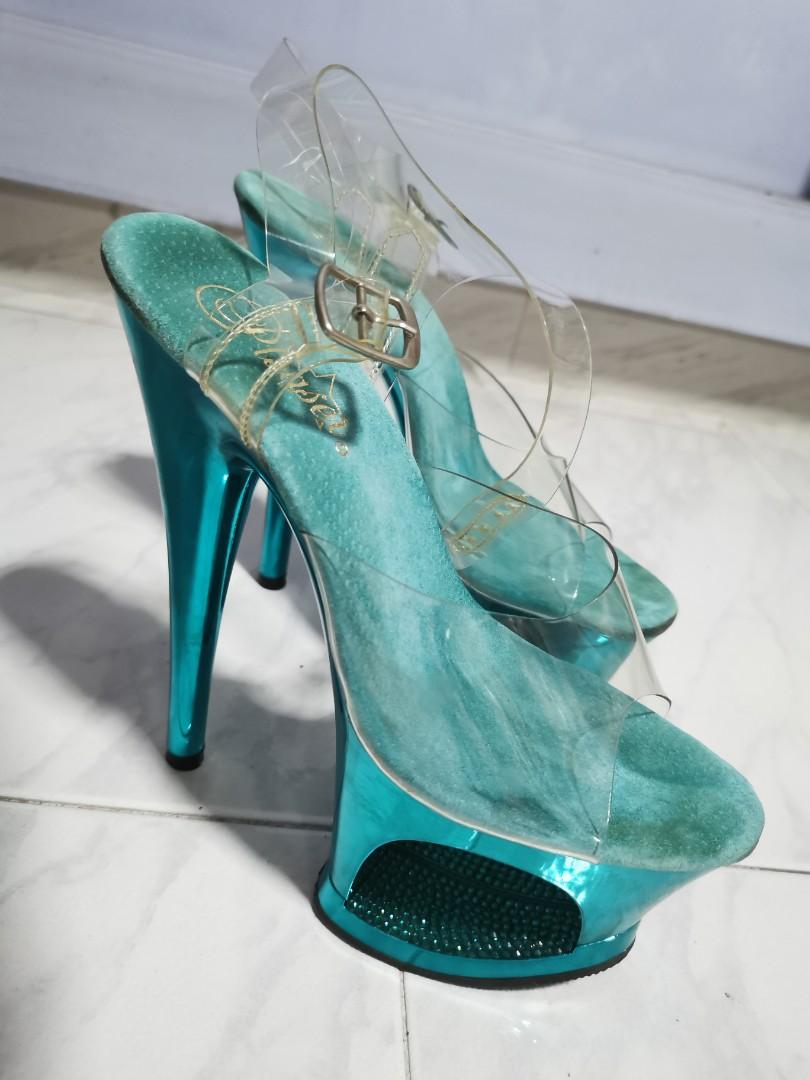 Pleaser Moon Turquoise Chrome 7 Inch US 6 Heels for Pole