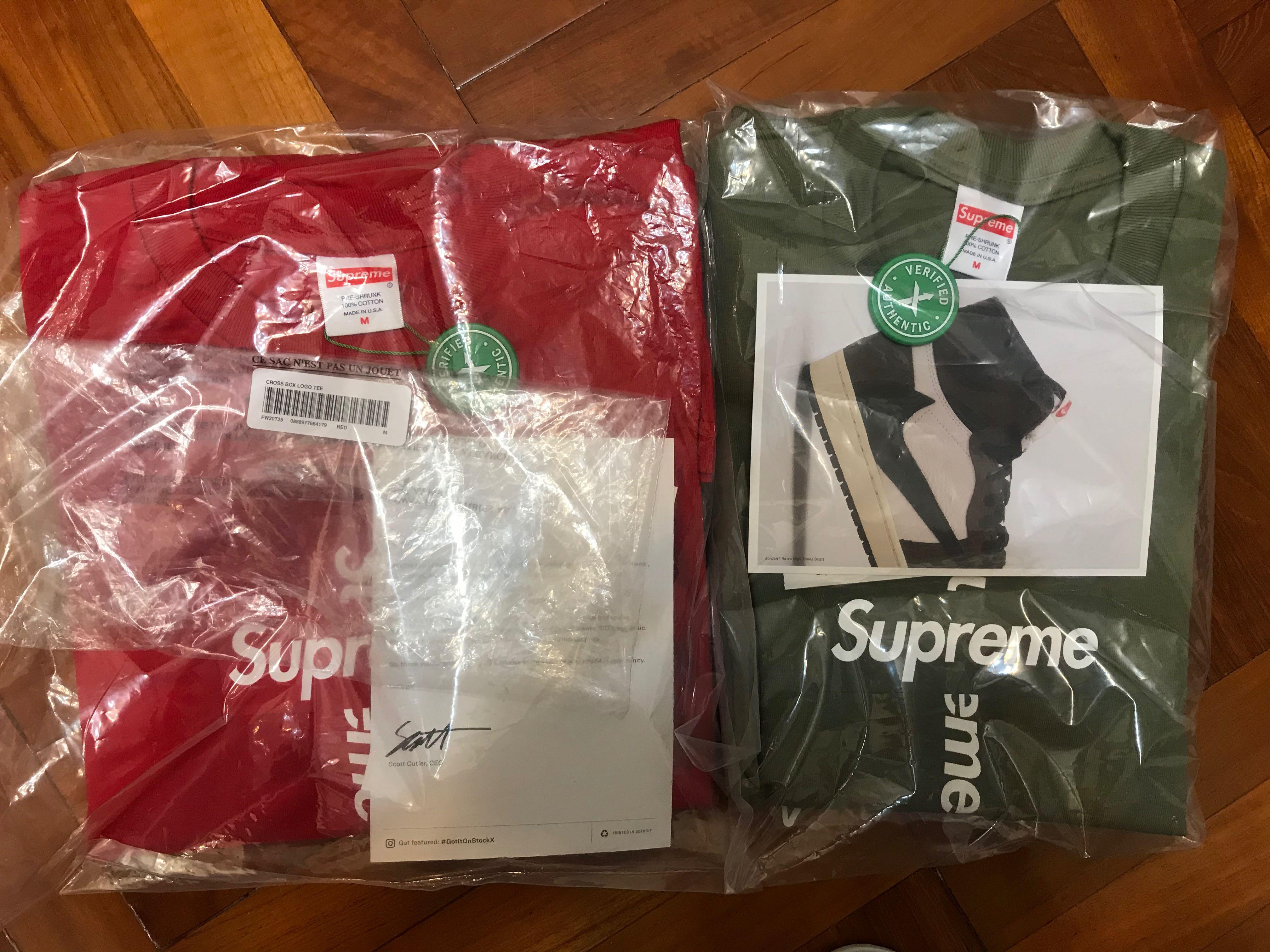 Supreme Cross Box Logo Tee Olive Size M, 女裝, 上衣, T-shirt