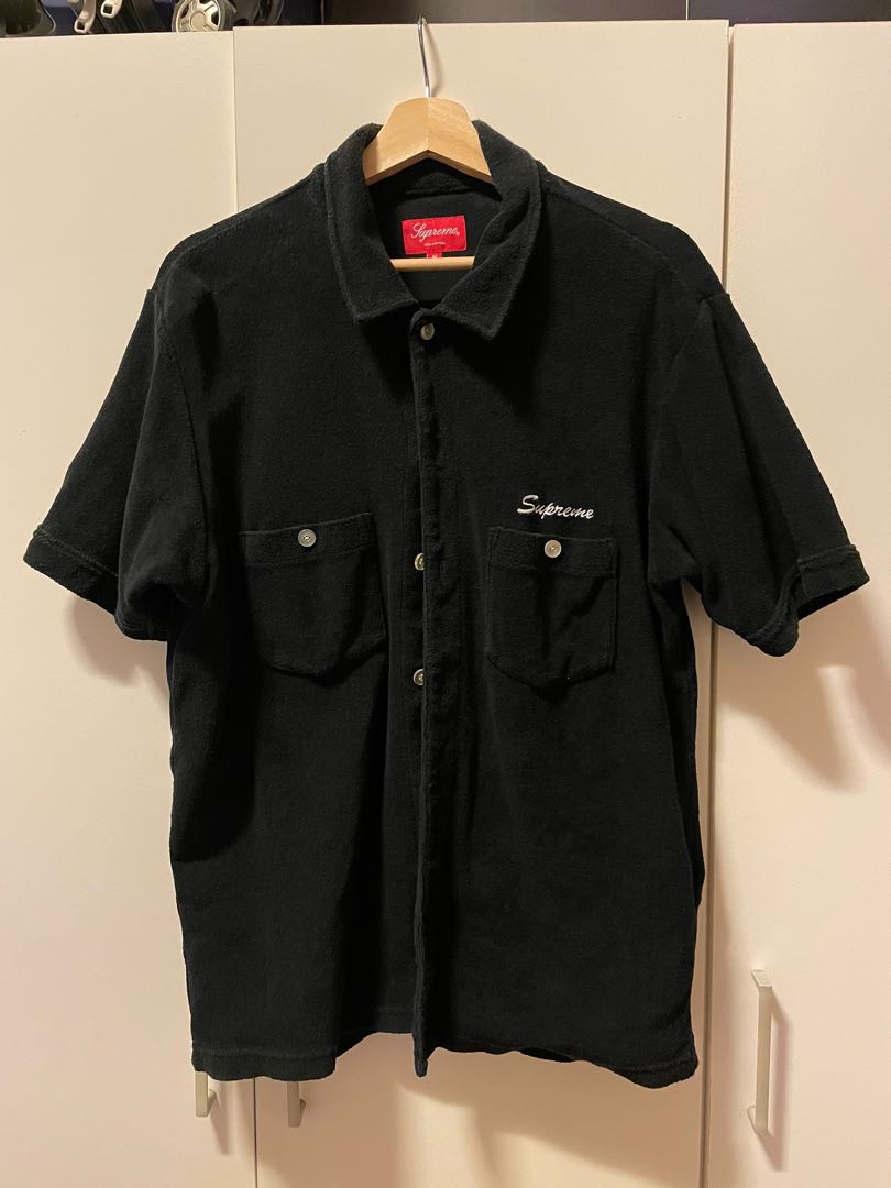 Supreme S/S 17 Black Terry Button Up Shirt, Men's Fashion, Tops