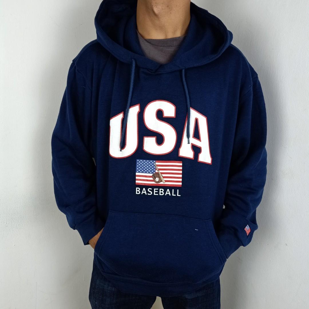 Sweater Hoodie USA baseball Fesyen Pria Pakaian Baju Luaran di