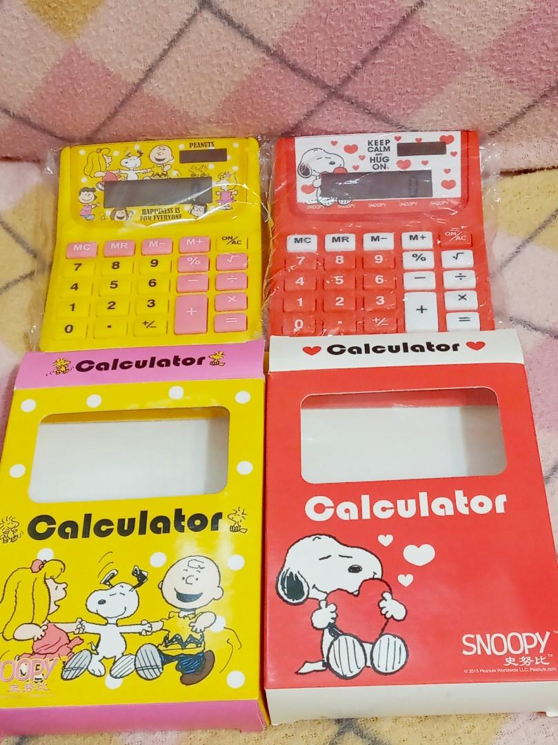 絕版peanuts 花生漫畫snoopy史努比calculator 黃色紅色太陽能計算機計數機 書本 文具 文具 Carousell