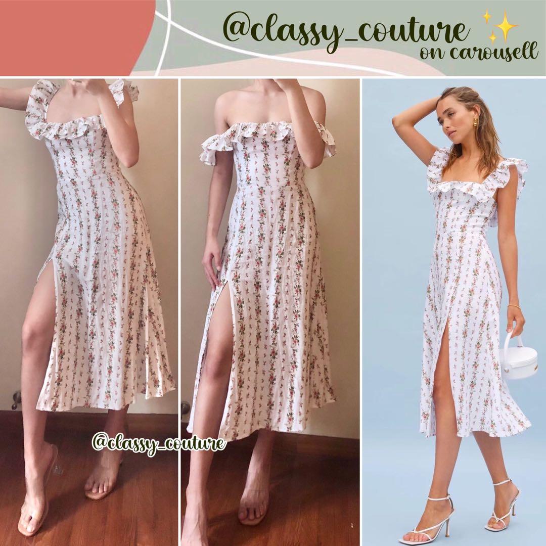 BEST DRESS  Reformation Amethyst Off and On Shoulders Dress in Poppyseed,  Women's Fashion, Dresses & Sets, Dresses on Carousell