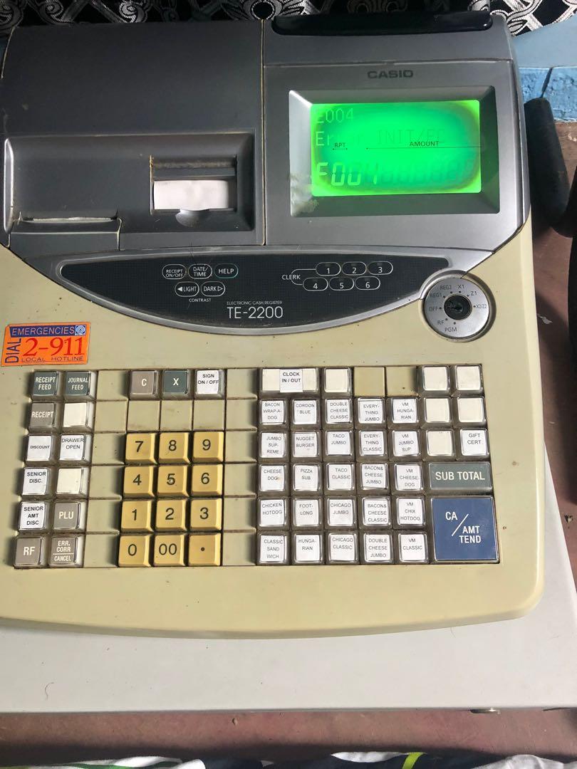 Casio Cash Register (Category: Office & Business Technology) located in Marikina City. Submitted by lunox2424 (Listing ID 1083129067, Image 1). Description: Turns on. Working buttons. No keys. You can buy keys online at Casio website. Please see images for reference. Open for delivery within Metro Manila. Add Delivery charge.