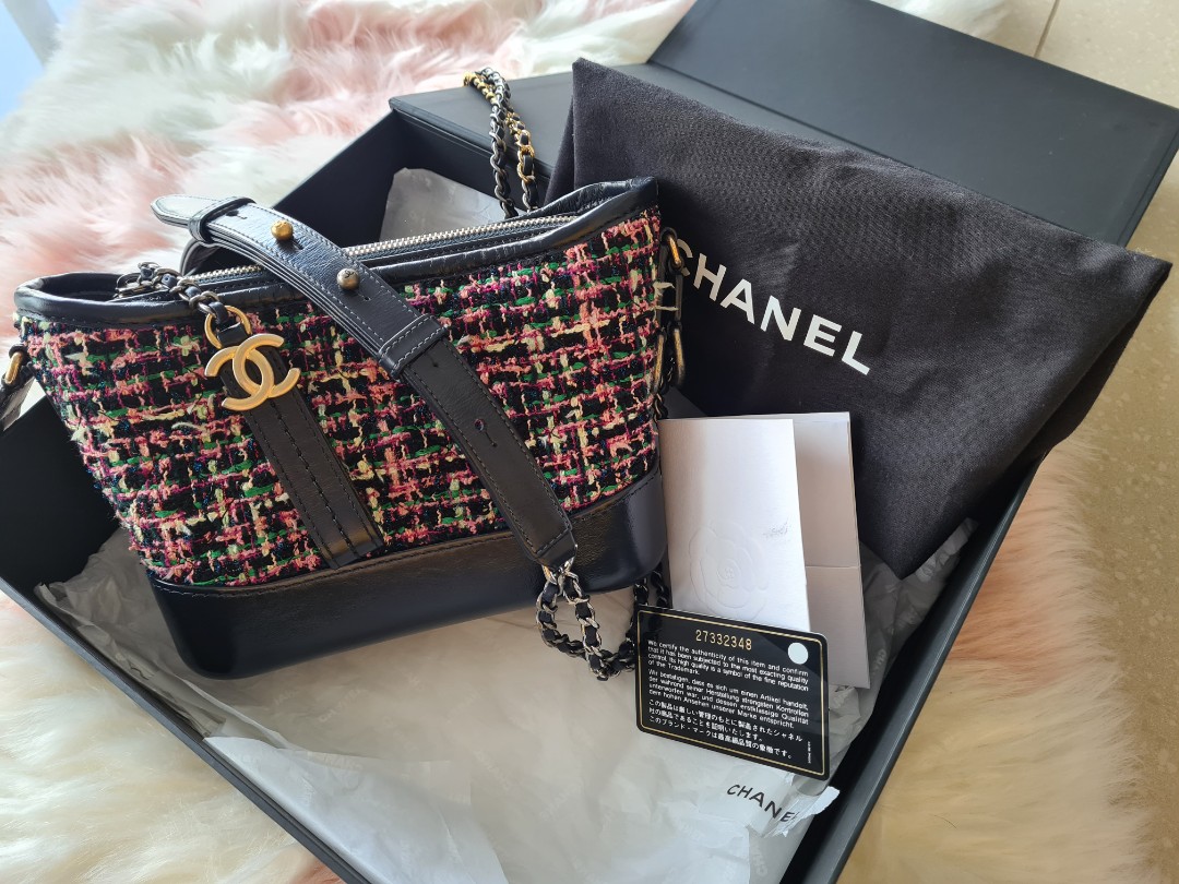 Chanel Gabrielle Hobo Bag Tweed Calfskin SilverGoldtone Black Multicolor  in TweedCalfskin with SilverGoldtone  US