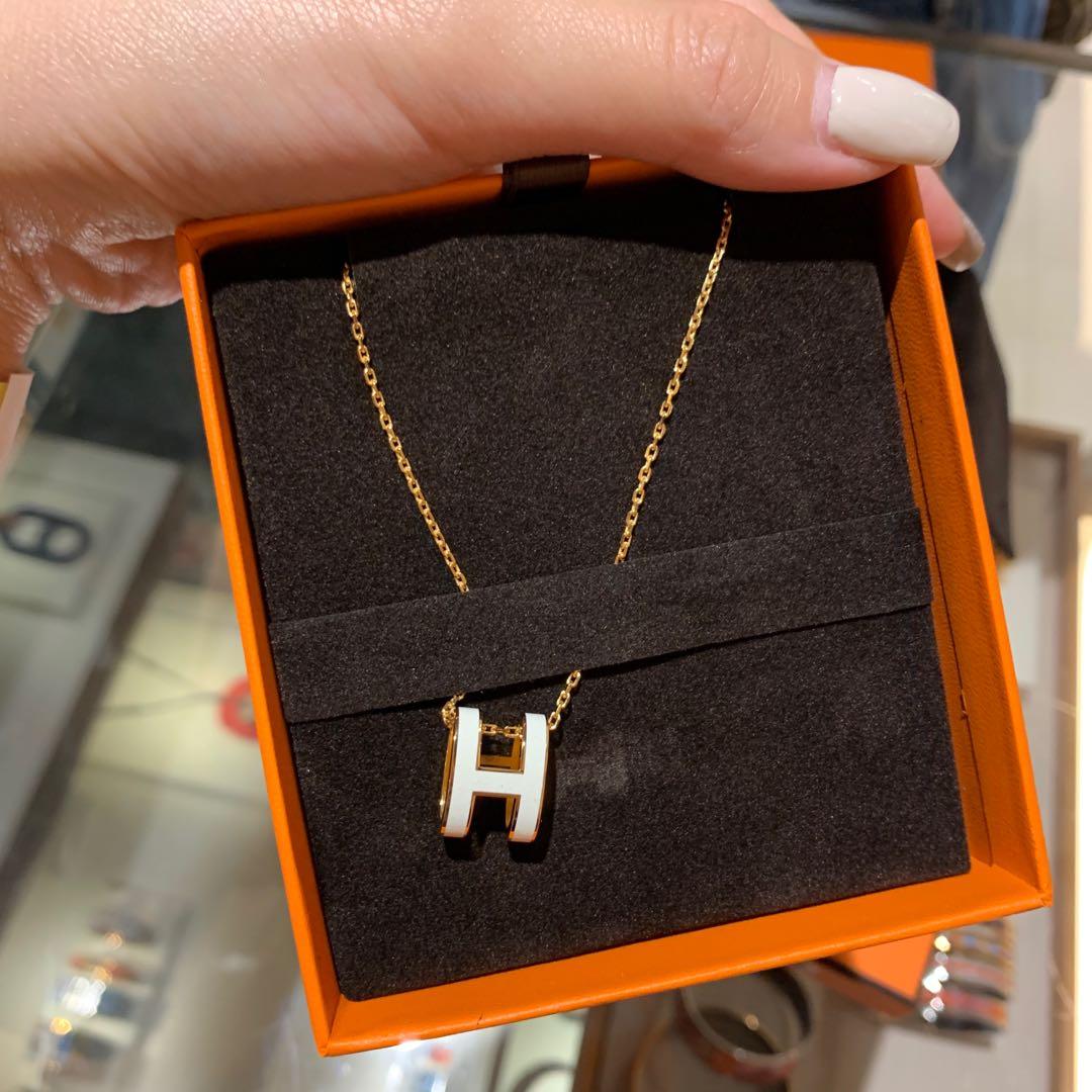 Hermes pop H necklace white with gold chain Luxury Accessories