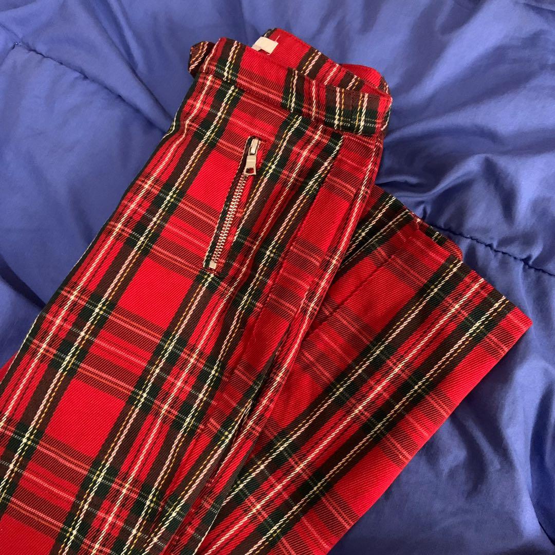 H M Red Tartan Pants Checkered pants