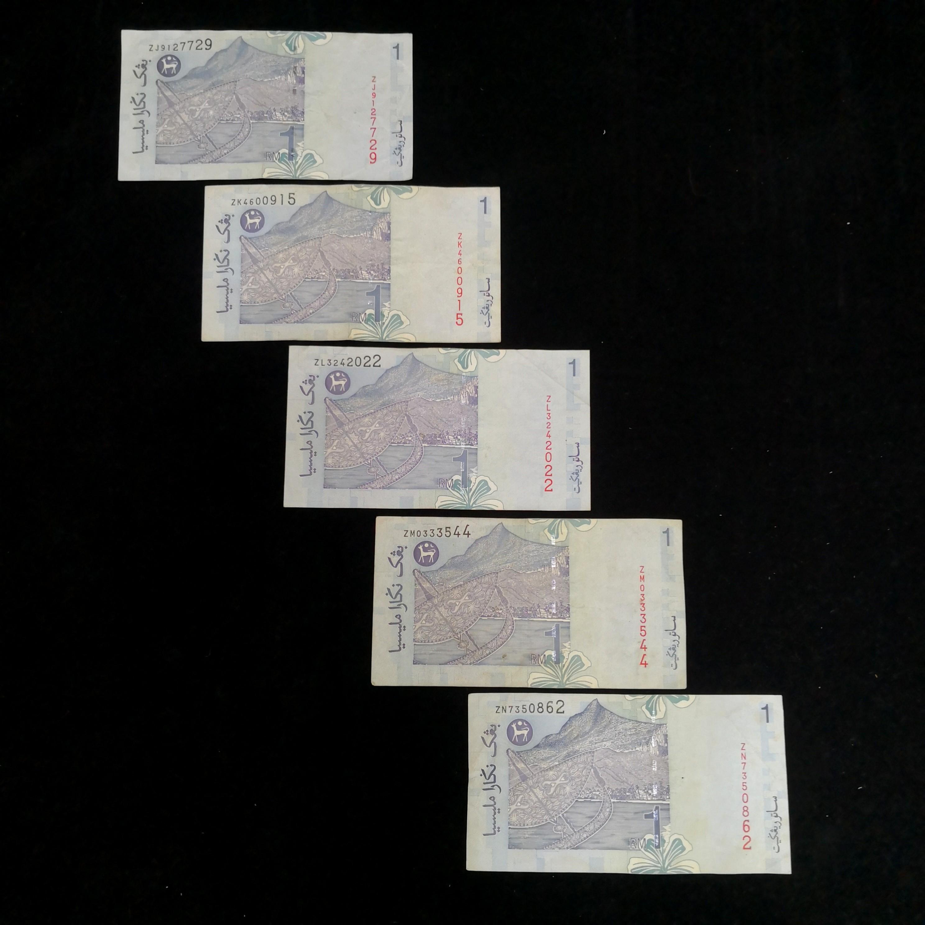 5 X Malaysia RM1 1 Ringgit 11th Series Z series banknote ZJ ZK