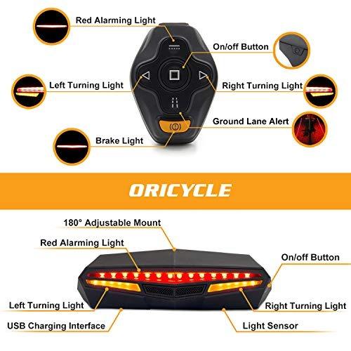 Oricycle C2 Rechargeable Bike Tail Light LED Ultra Brightness 30 Hours Battery Life Remote Control Turning Lights Ground Virtual Lane IPX4