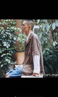 Plain me 棉麻開領短袖襯衫 咖啡色 S號