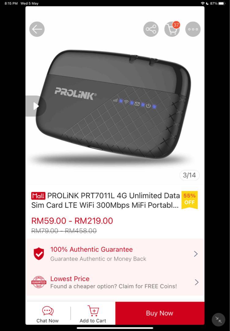 Portable Broadband Wifi Prolink 4g Unlimited Data Sim Card Electronics Others On Carousell