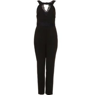 TOPSHOP Black Lace Trim Jumpsuit