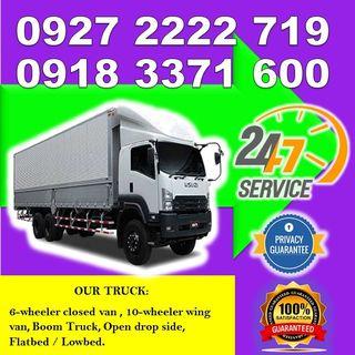 Truck for rent 10 wheeler wingvan, 6 wheeler open, 6wheeler closedvan, 10wheeler with boom moving services