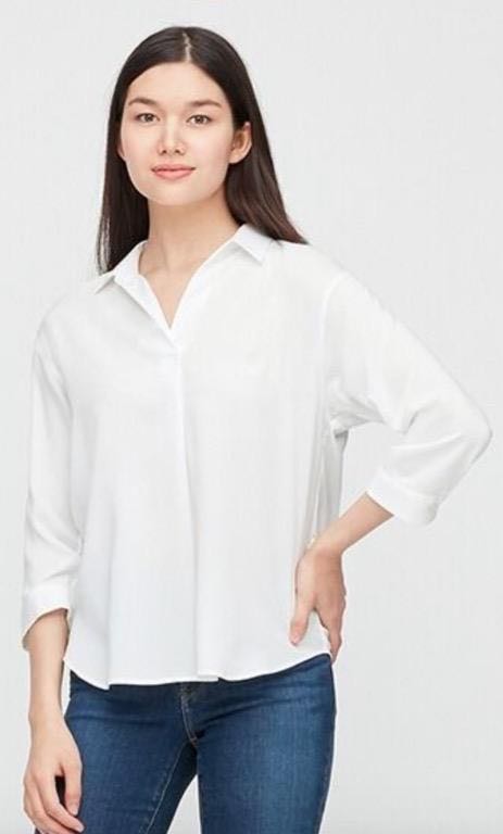 Uniqlo WOMEN Rayon Skipper Collar 3/4 