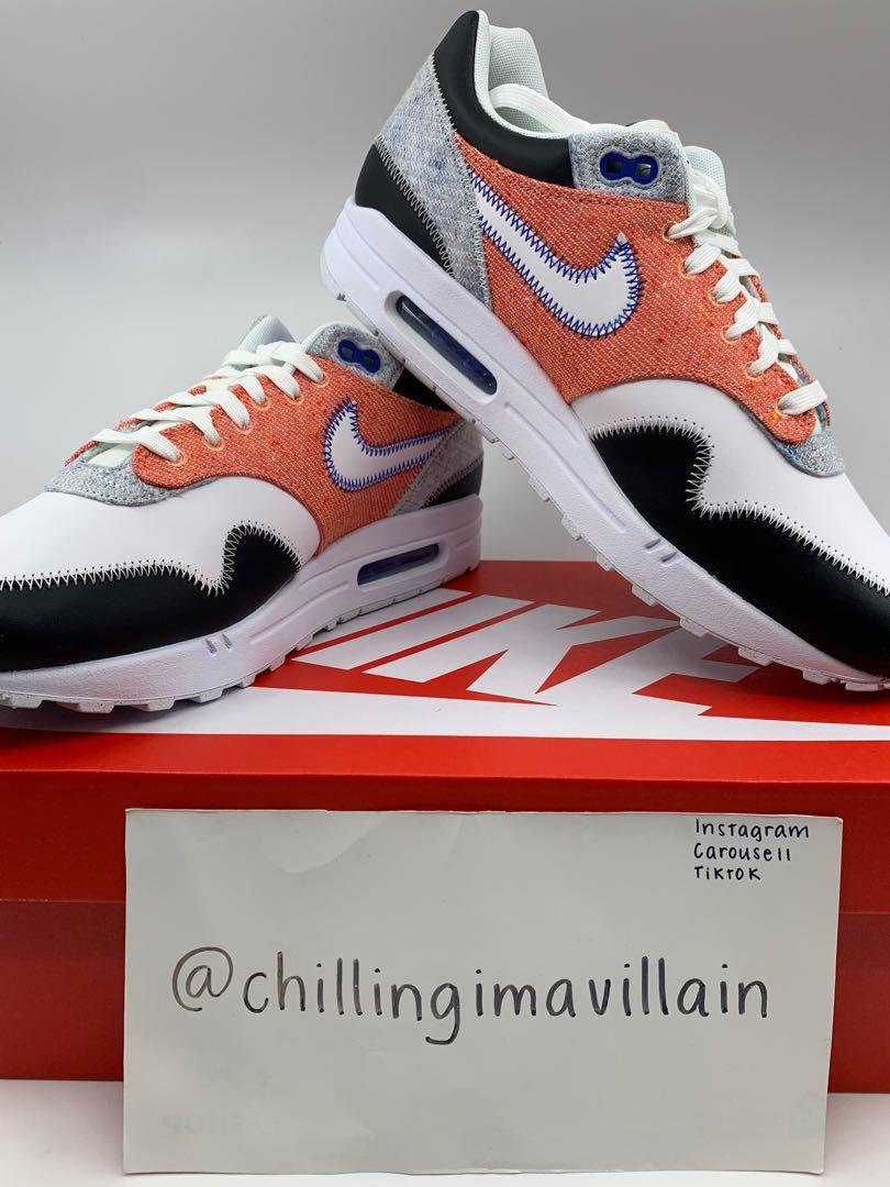 US 11 11.5 12 Nike Air Max 1 Recycled Material White Sustainable Recycle Earth White Black Electric Green Game Royal AM1 Air Maxes One