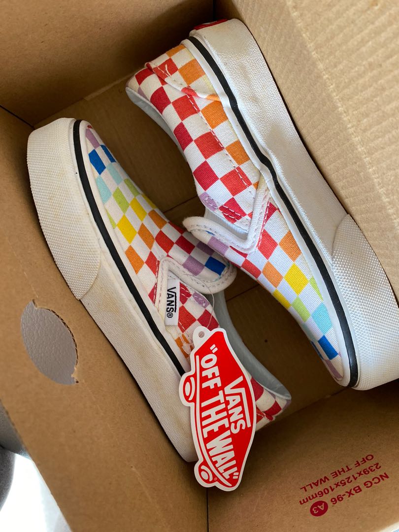 slip on rainbow checkered vans
