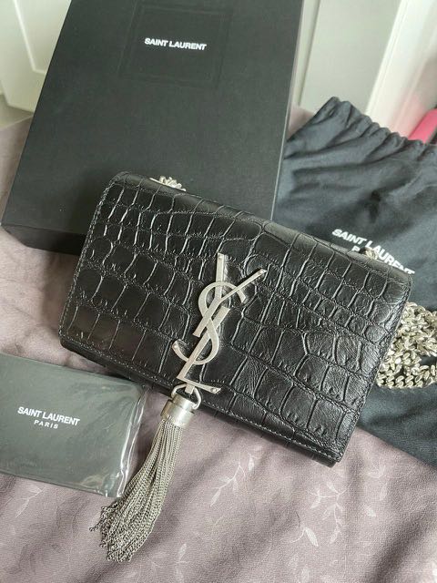 Ysl Mini Kate Embossed Croc With Tassel, Luxury, Bags & Wallets On Carousell