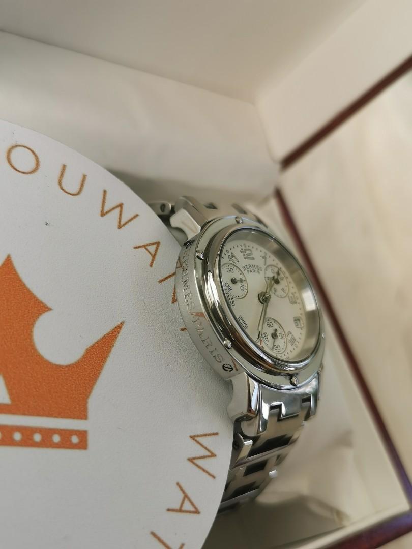 Authentic Preowned Hermes clipper Chronograph watch (Category: Luxury Watches) located in San Pablo. Submitted by watchyouwantphsecond (Listing ID 1086026518, Image 3). Description: A.uthentic P.reowned H E R M E S C.lipper Chronograph Watch Generic Box Quartz Ladies Strap 8.9/10 Dial 8.9/10 P36,000 FREE SHIPPING Open For Layaway Credit Card Accepted Cash On Delivery Viber/Sms 09069194833 Disclaimer: watchyouwantsecond is not associated or affili