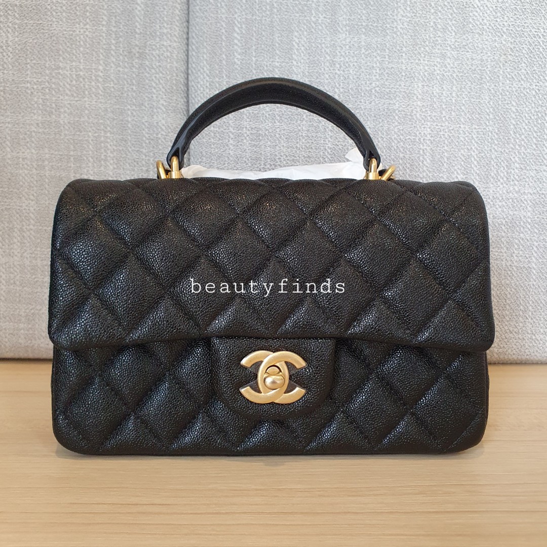 🦄💖 BRAND NEW: Chanel 21S Top Handle Mini Flap (Black, Caviar) (Non-nego)