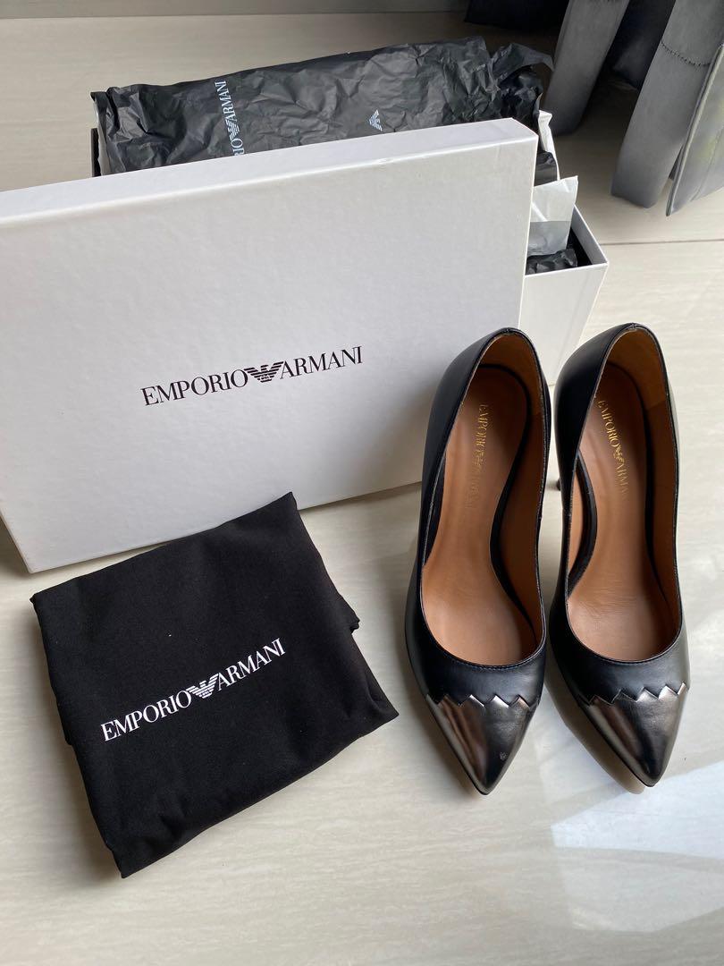 Emporio Armani Black Capped Toe Heels, Luxury, Accessories on Carousell