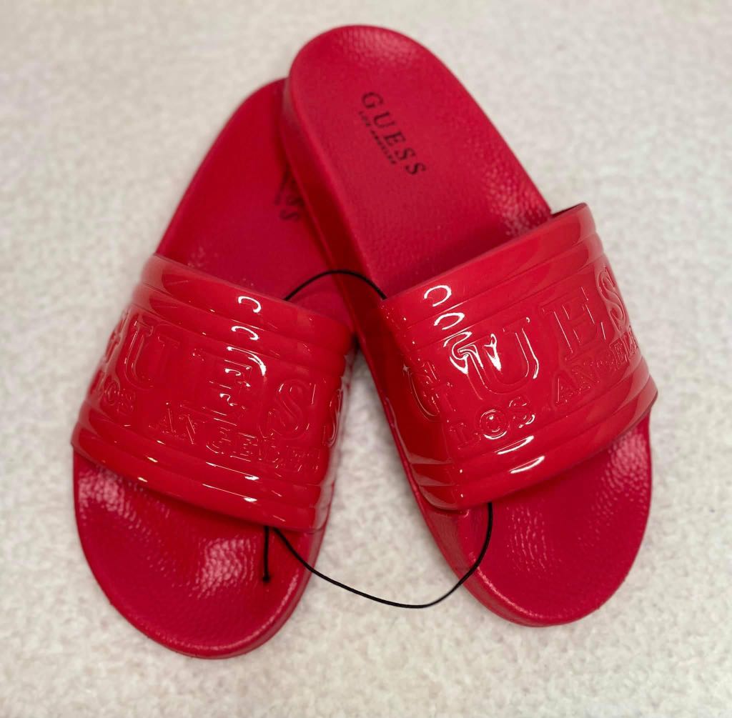 Guess red slides sales