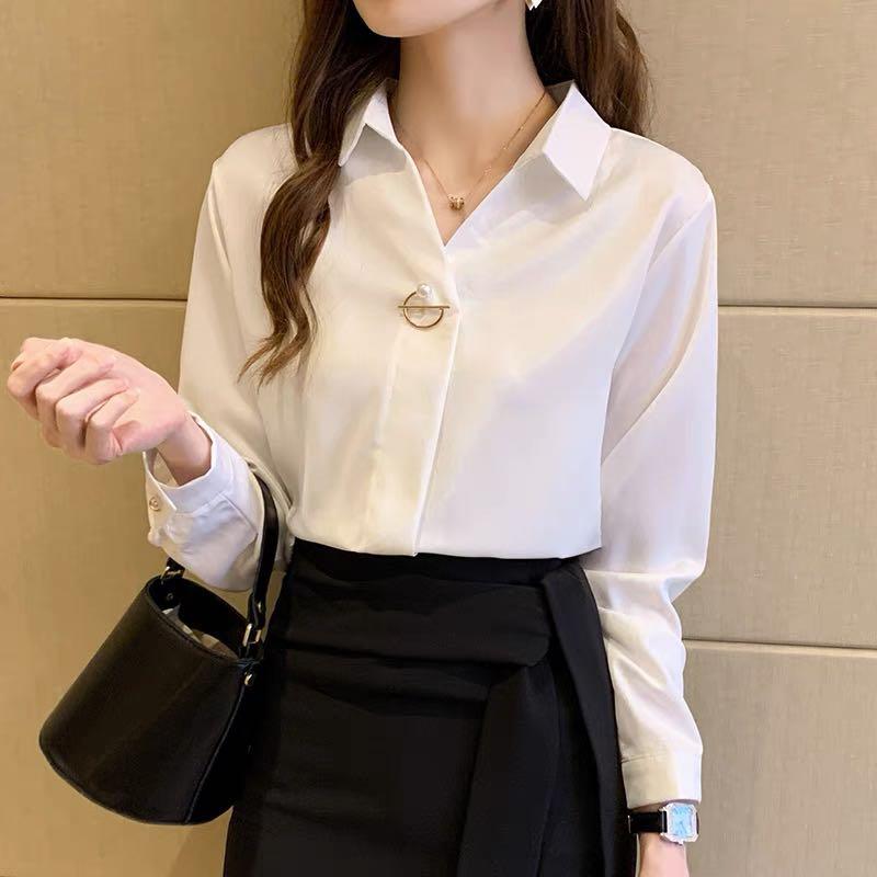 instock* Korean Chiffon Blouse office wear Korean long sleeve blouse  interview blouse, Women's Fashion, Tops, Blouses on Carousell
