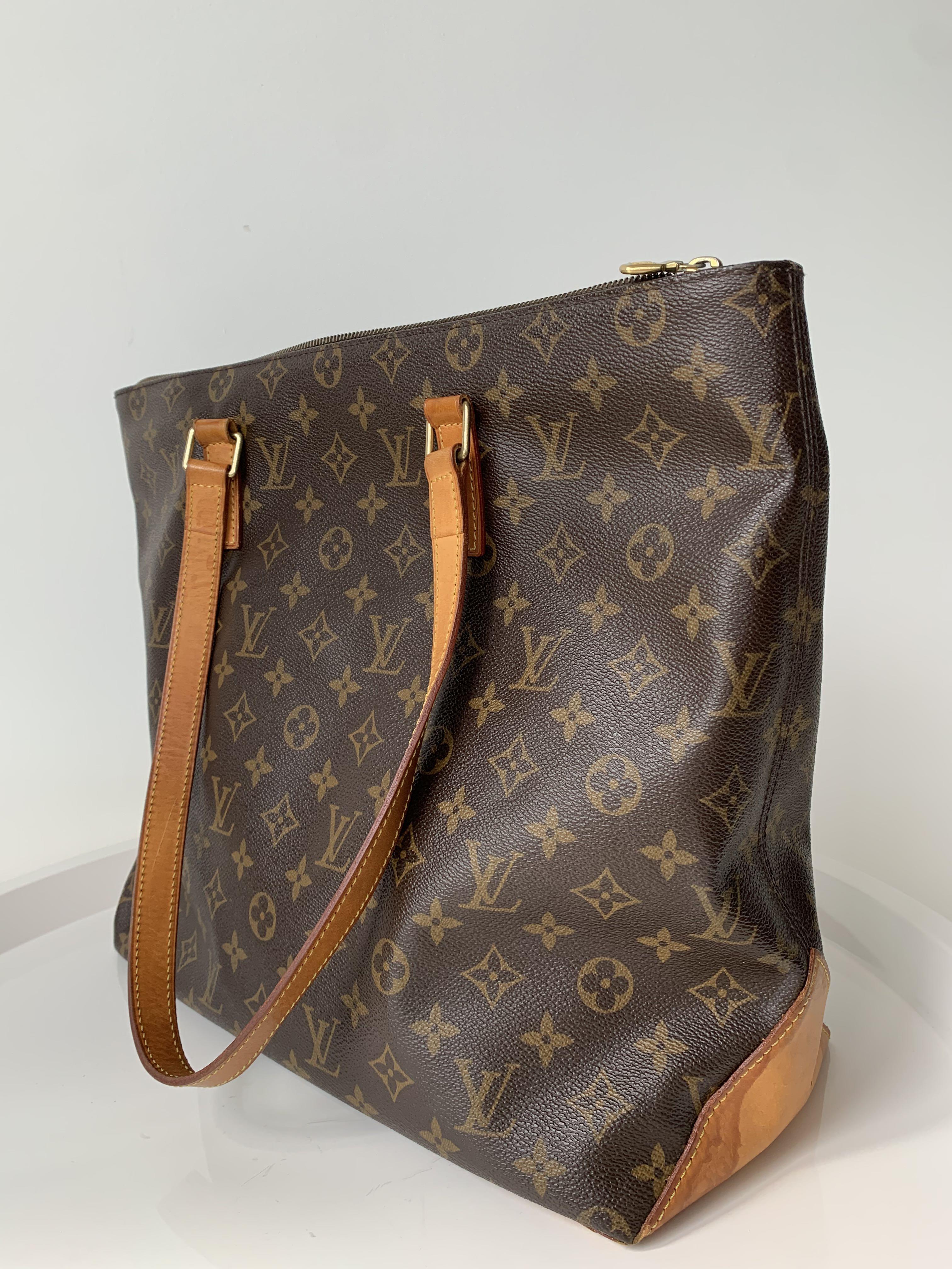 Louis Vuitton, Bags, Authentic Louis Vuitton Monogram Cabas Mezzo Leather  Fabric Brown Tote Bag