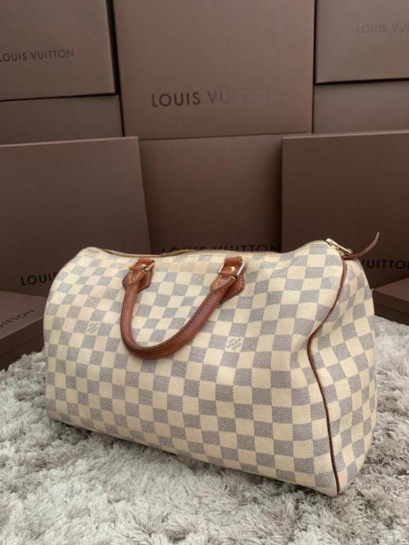 LV SPEEDY 35 DAMIER AZUR, Women's Fashion, Bags & Wallets, Purses & Pouches  on Carousell