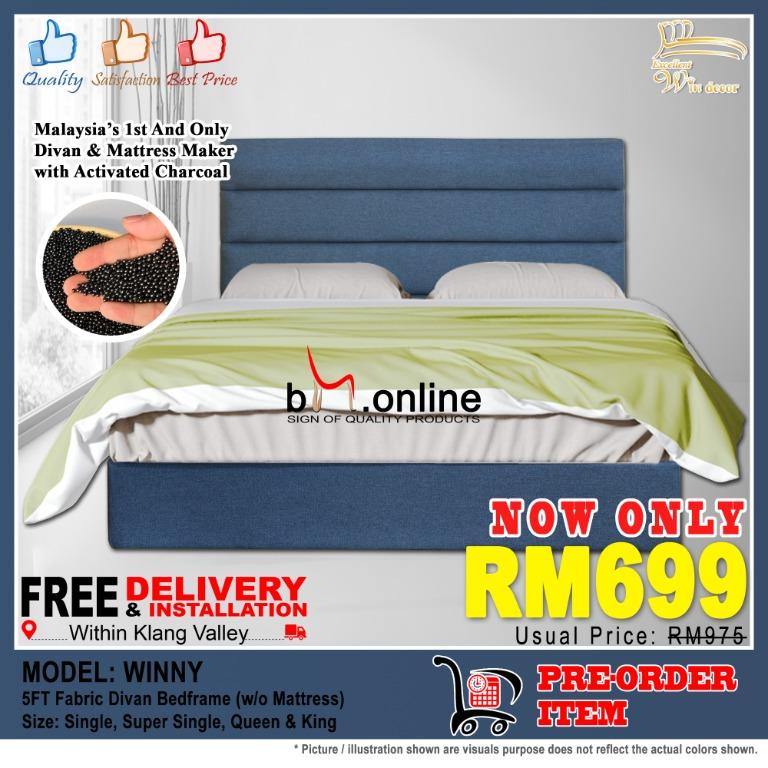 Pre Order Best Buy High Quality Modern Design With Activated Charcoal Divan Bed Frame Model Winny Size Single Super Single Queen King Home Furniture Furniture On Carousell