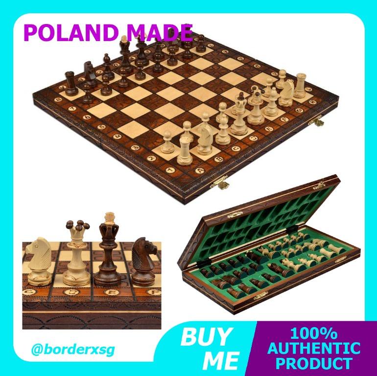 Wegiel Handmade Junior European International Chess Set - 16 Inch Folding  Wooden Board & Pieces