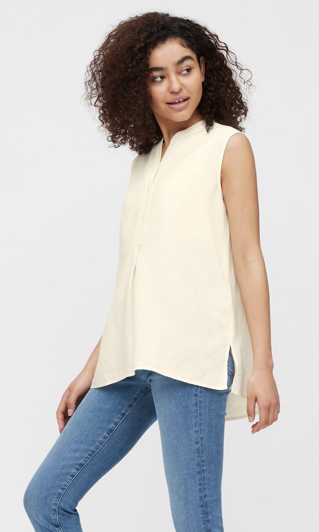 Uniqlo women linen blend skipper collar sleeveless shirt, Women's Fashion,  Tops, Sleeveless on Carousell
