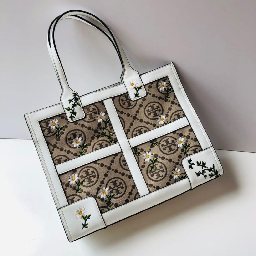 2021 new design Tory Burch Ella Jacquard Embroidered Quadrant Tote Bag,  Women's Fashion, Bags & Wallets, Purses & Pouches on Carousell